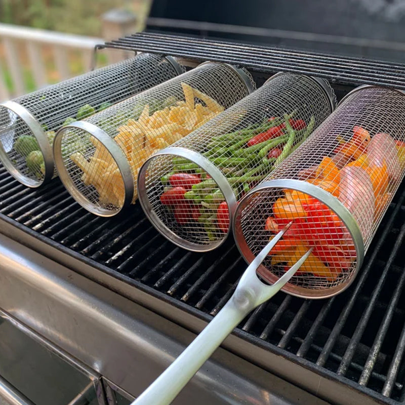 Stainless Steel Rolling BBQ Grill Basket