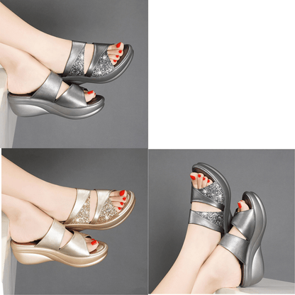 New Summer Glitter PU Wedge Platform Comfortable Sandals For Women