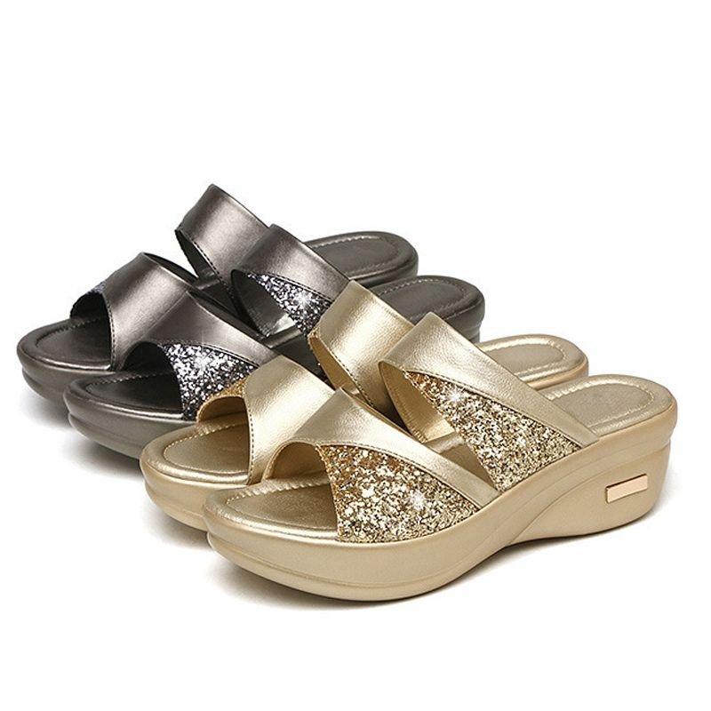 New Summer Glitter PU Wedge Platform Comfortable Sandals For Women