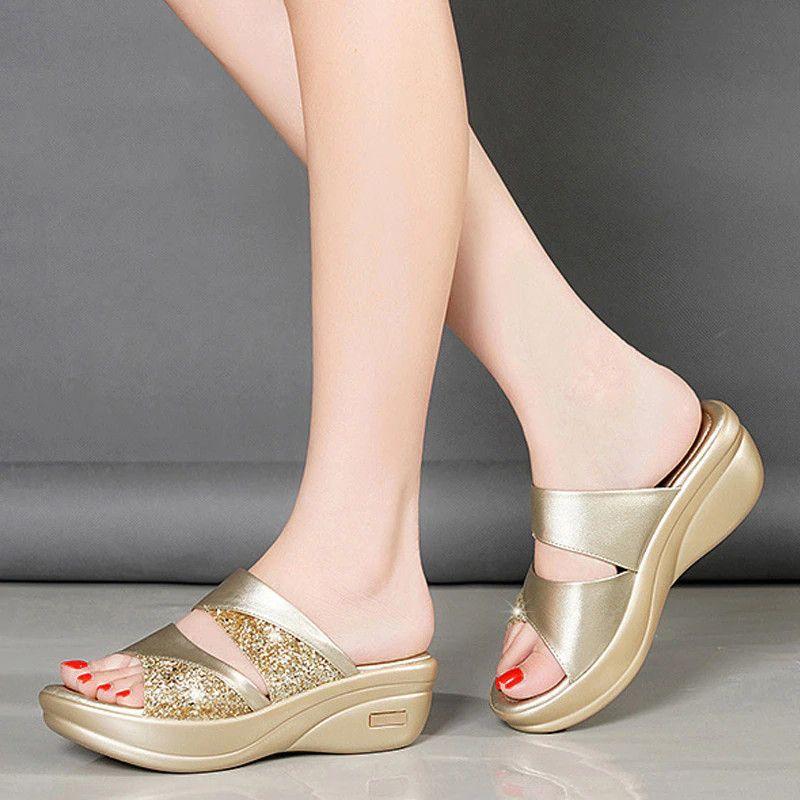 New Summer Glitter PU Wedge Platform Comfortable Sandals For Women