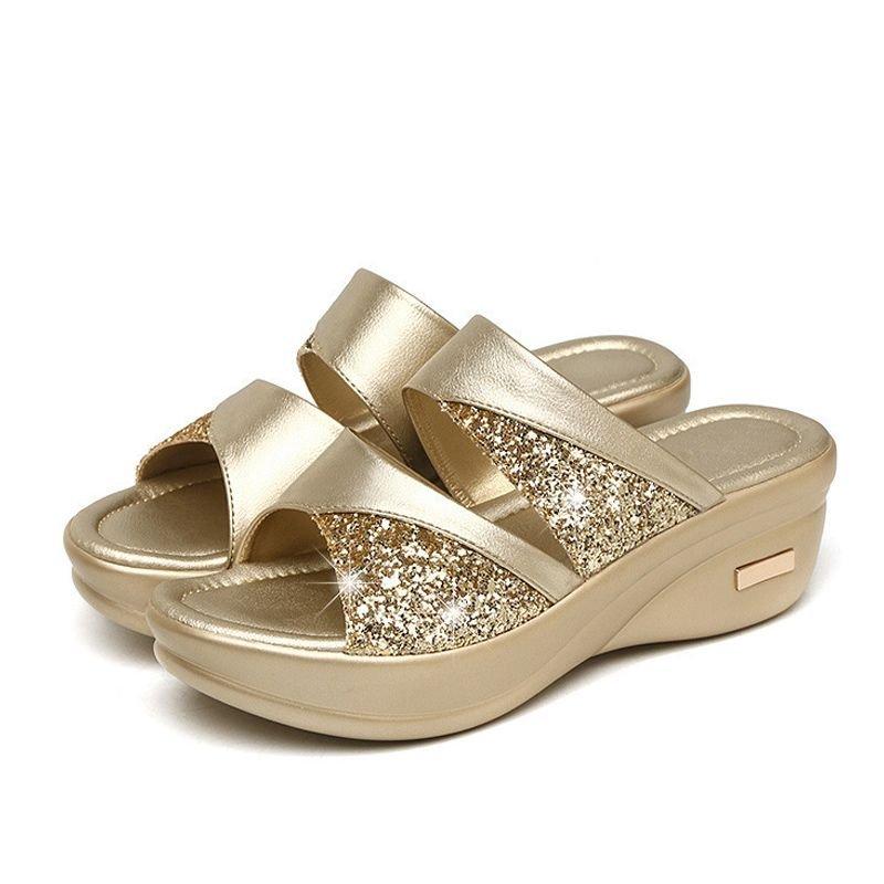 New Summer Glitter PU Wedge Platform Comfortable Sandals For Women