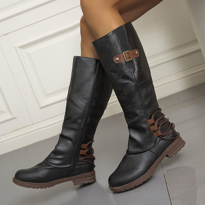 Women’s Vintage Leather Zipper High-top Wide Calf Boots