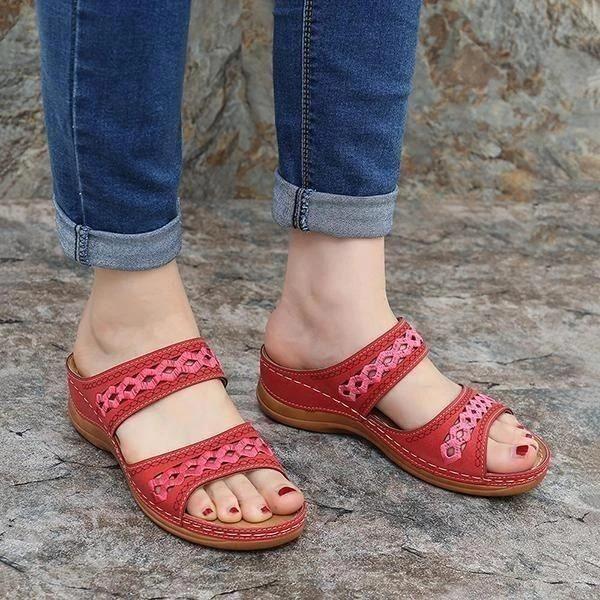 Premium Orthopedic Arizona Leather Embroidery Arch-Support Women Soft footbed Sandals