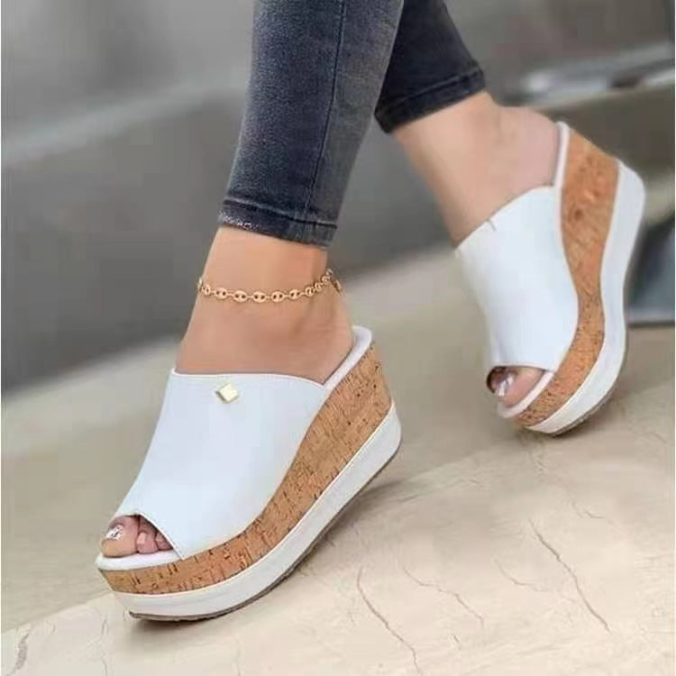 Vintage Peep Toe Platform Wedge Sandals