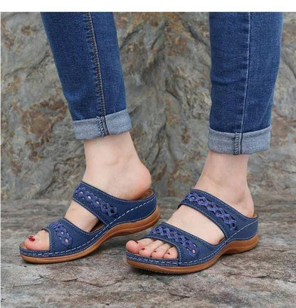 Premium Orthopedic Arizona Leather Embroidery Arch-Support Women Soft footbed Sandals