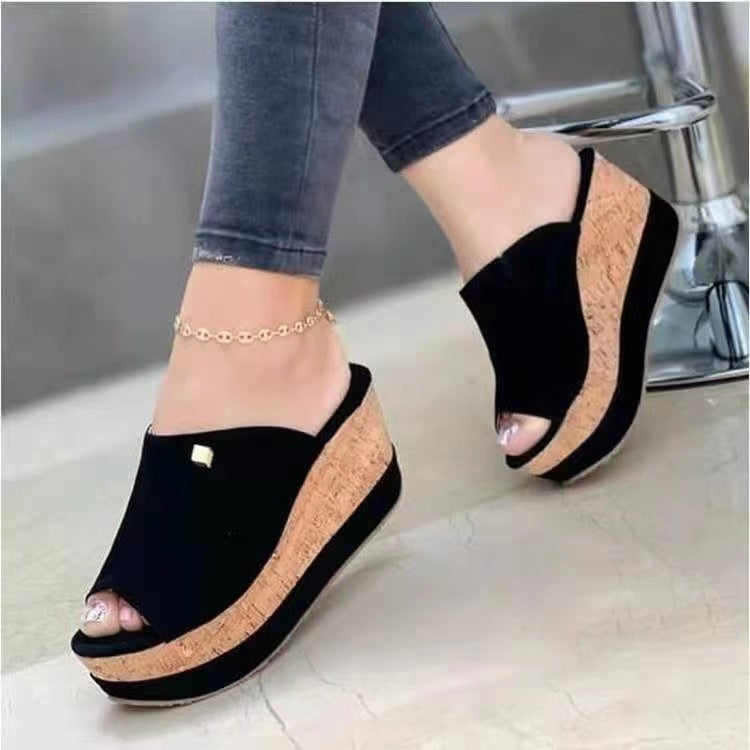 Vintage Peep Toe Platform Wedge Sandals