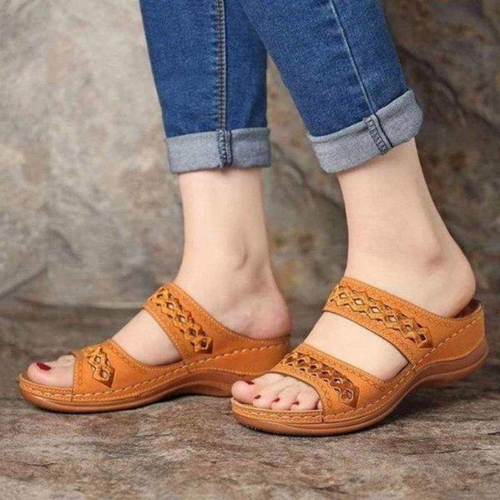 Premium Orthopedic Arizona Leather Embroidery Arch-Support Women Soft footbed Sandals