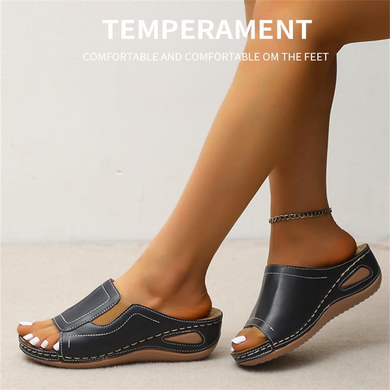 2023 Women's Casual Summer Daily Comfort Slip On Solid Color Leather Sandals