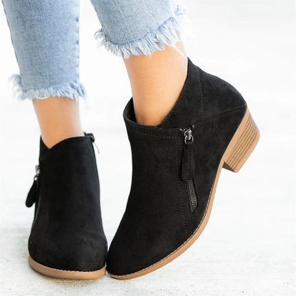 Side Zip Chunky Heel Ankle Boots