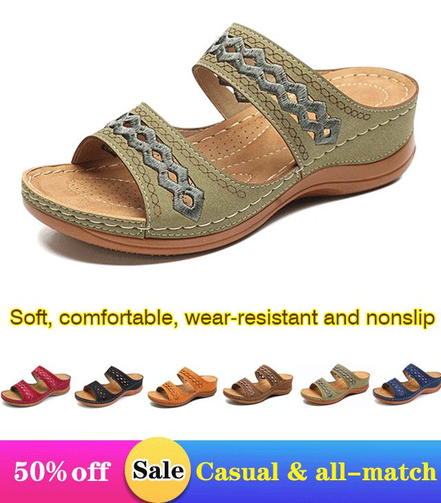 Premium Orthopedic Arizona Leather Embroidery Arch-Support Women Soft footbed Sandals