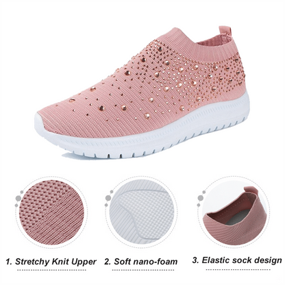 [#1 TRENDING SUMMER 2022]  Women's Crystal Breathable Orthopedic Slip On Walking Shoes