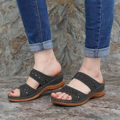 Premium Orthopedic Arizona Leather Embroidery Arch-Support Women Soft footbed Sandals