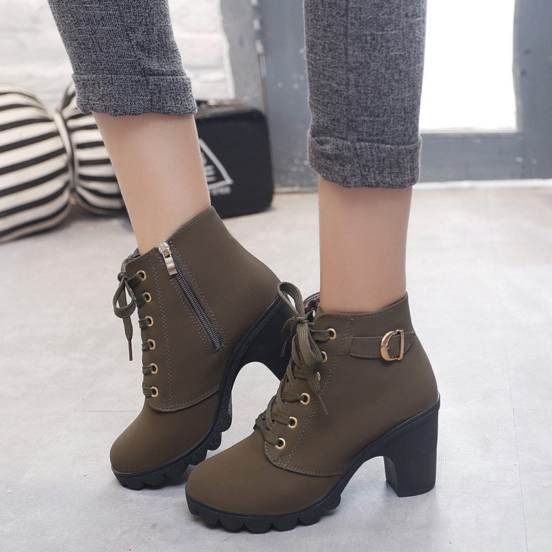 Lace-Up High Heel Solid Color Shoes