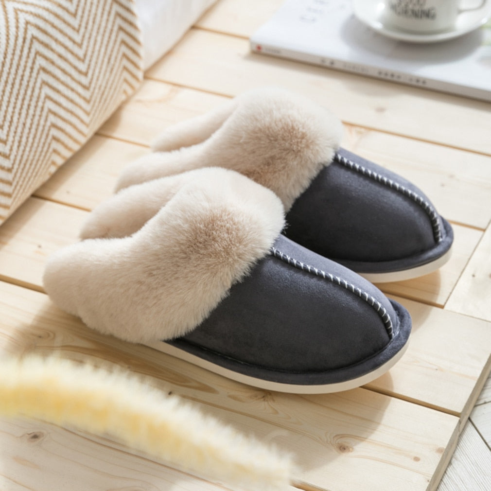 Luxury Faux Suede Home Women Full Fur Slippers