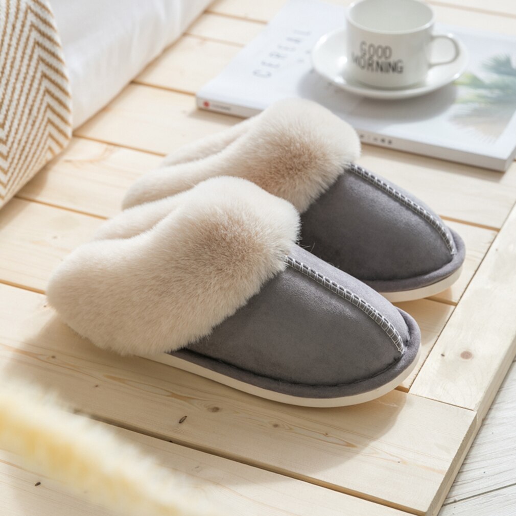 Luxury Faux Suede Home Women Full Fur Slippers