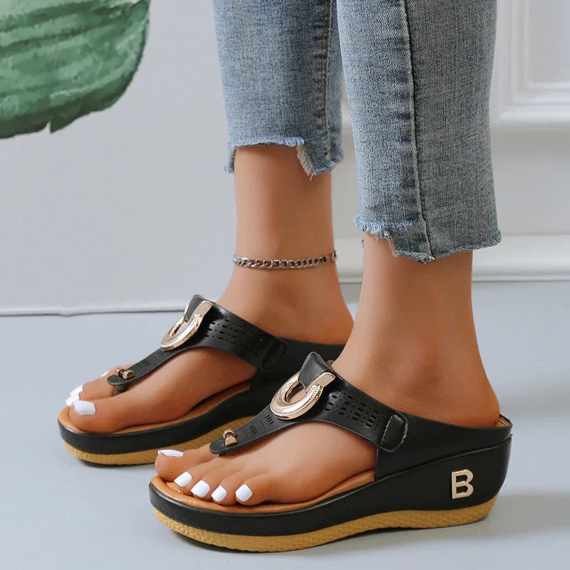 Women's Leather Wedge Slide Sandals（Buy Two Free Shipping）