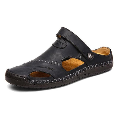 Men's Leather Classic Roman Outdoor Beach Rubber Flip Sandals - SolaceConnect.com